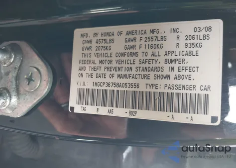 2008 Honda Accord 3.5 Ex z USA, uszkodzony, nr VIN 1HGCP36758A053556